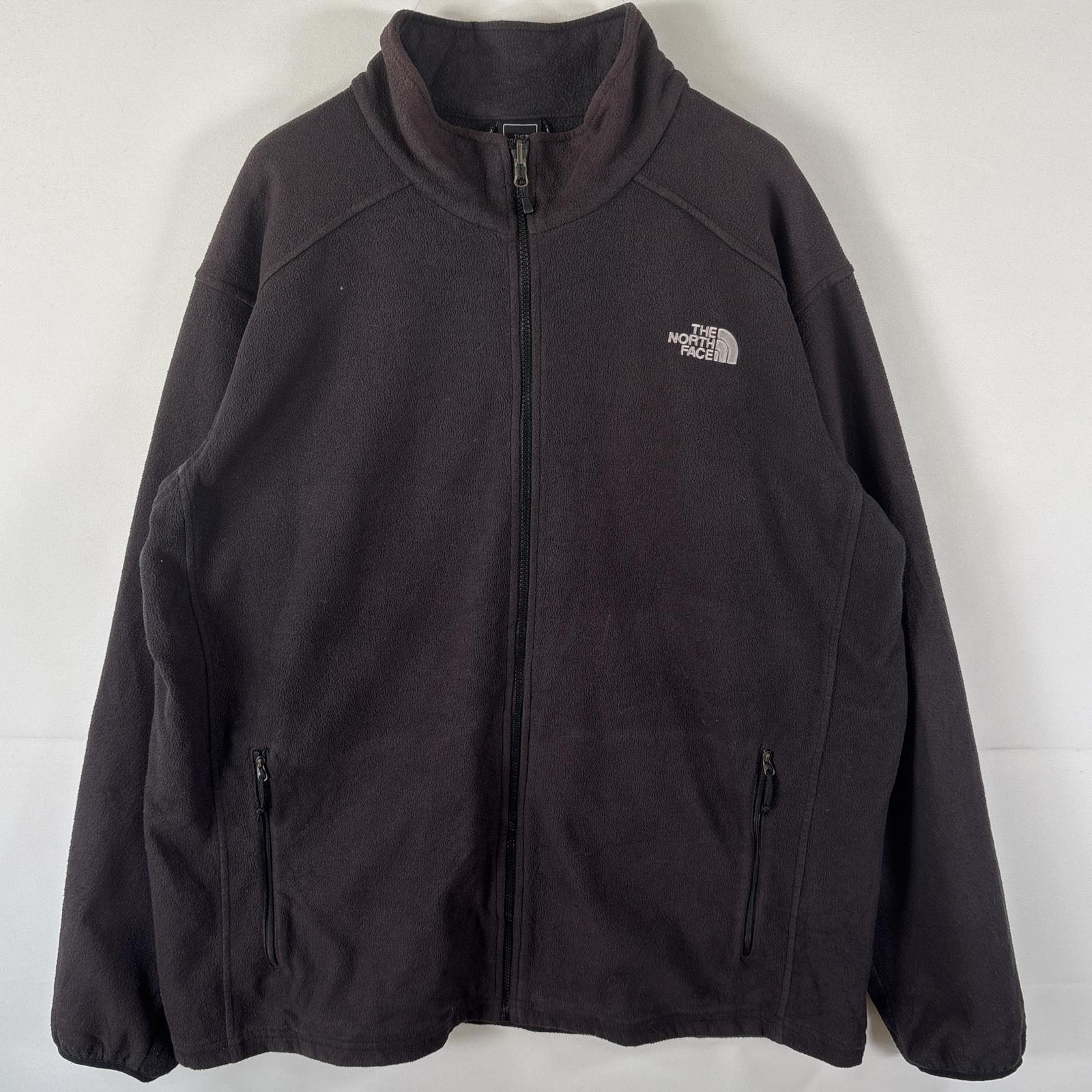 古着 フルジップフリースジャケット ワンポイントロゴ刺繍 大きいサイズ XXXL ブラック メンズ