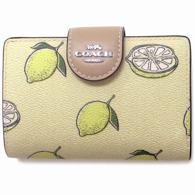 コーチ 財布 COACH アウトレット ミディアム コーナー ジップ ウォレット レモン プリント れもん柄 二つ折り財布 CAP02 SVXUC