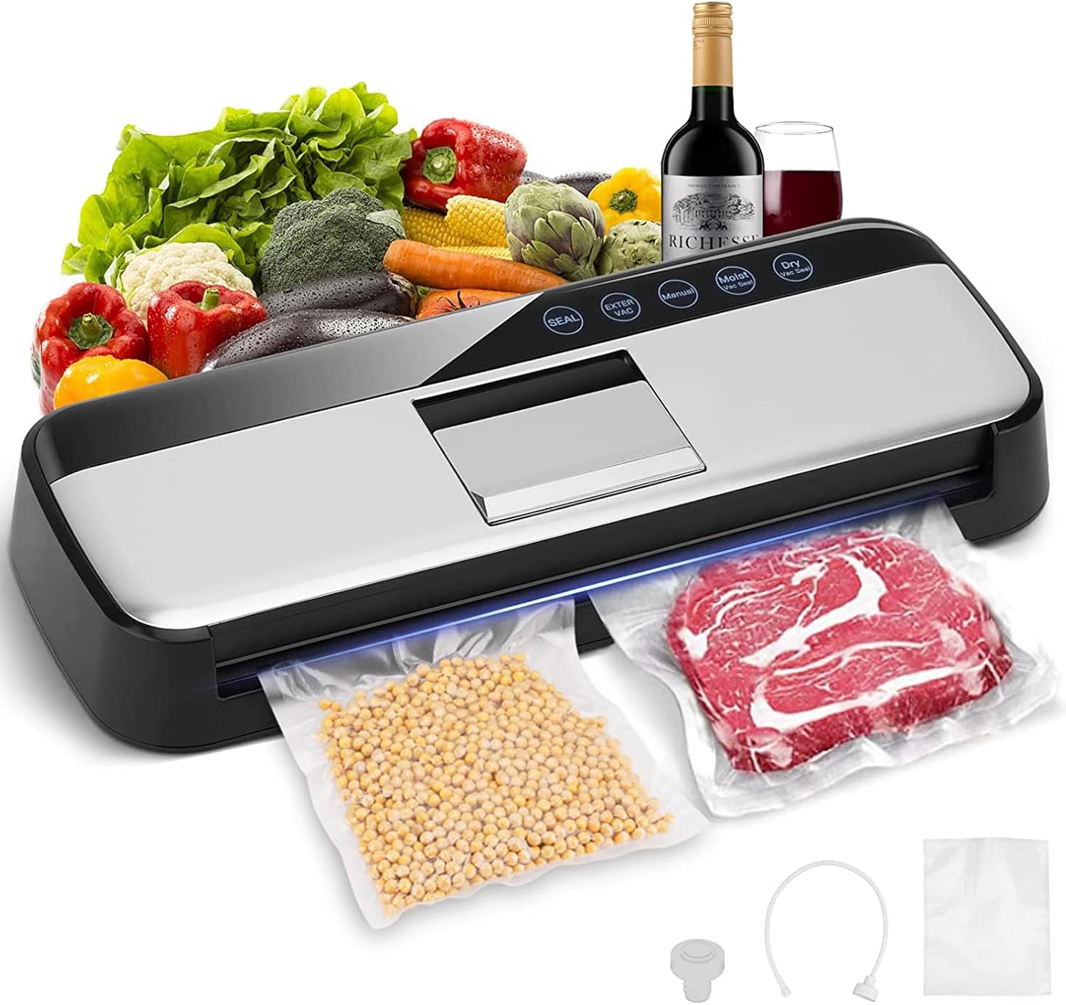 TEZILON 真空パック機 家庭用 自動 乾湿対応 70Kpa 業務用 全自動 真空シーラー 脱気密封 鮮度長持ち 5つのモード シール/ホース吸引/手動吸引/ウェット真空シール/ドライ真空シール 7,909円