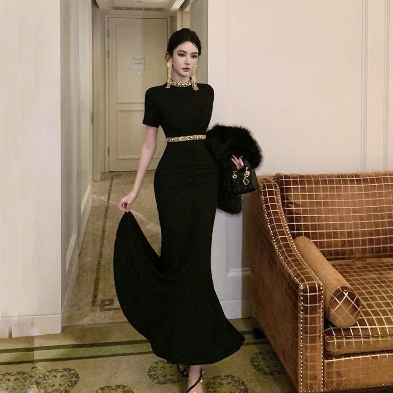 【急速出荷】送.料.無.料.ウエストを収めたパーティースカートフィッシュテールスリム ワンピース 結婚式OL正式な場合礼装 誕生日/成人式 ドレス