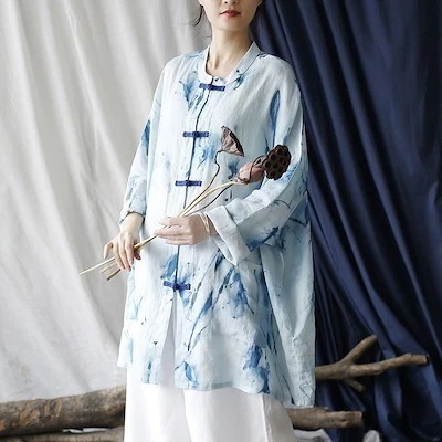 オリジナル夏の作婦人服ラミー麻のバックルシャツ文芸レトロゆったり民族風コート