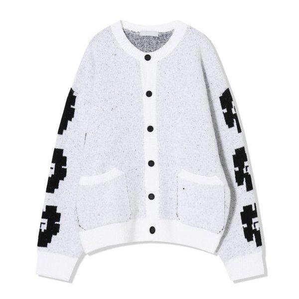 メンズ デイジー ポケット ラウンド ニット カーディガン AC-CA-Q047-アイボリー