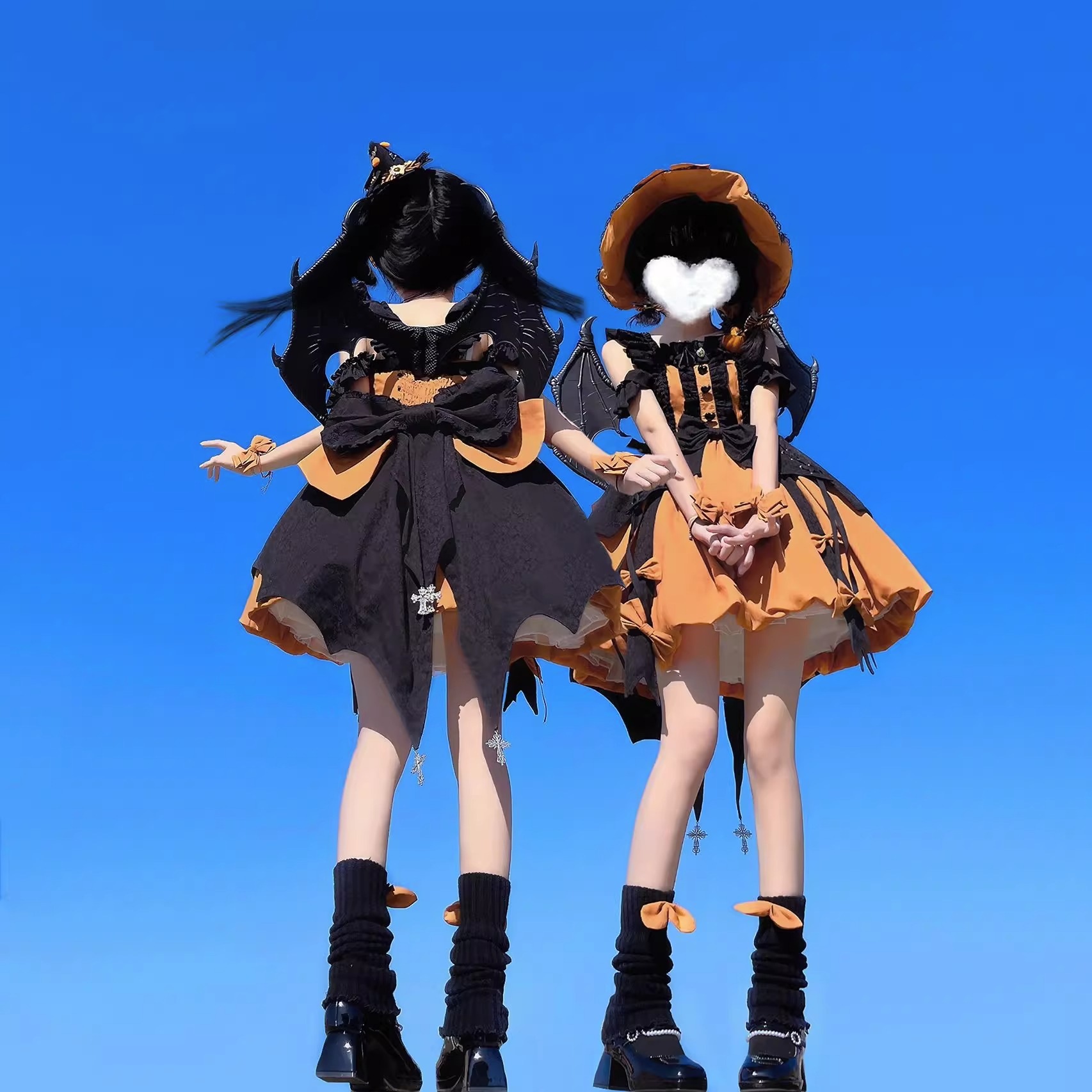 ハロウィンカボチャ色リトル魔女ロリータスカート ロリータかわいいカボチャスカートコスプレ衣装セット