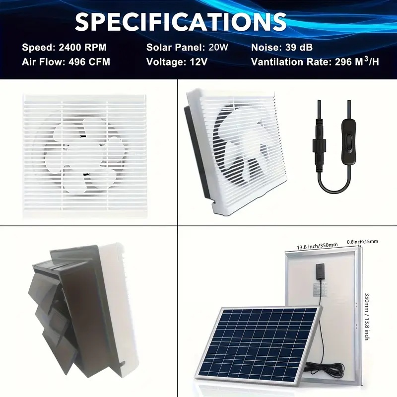 太陽光発電式 排気ファンキット ルーバーデザイン 温室 小屋 鶏舎 ガレージ 庭園 屋根裏 馬小屋 地下室 RV用 バッテリー不要