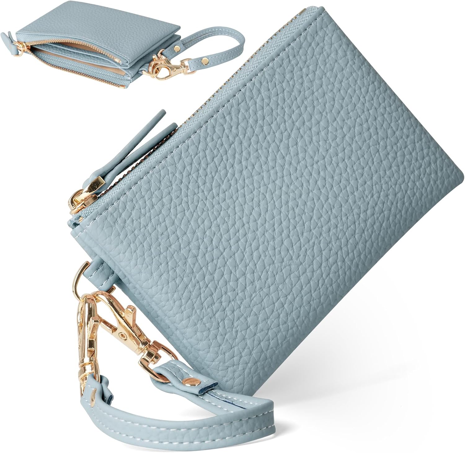 小銭入れ コインケース 薄型 札・カード収納 ファスナー式 ポケット三つ 防水 軽量 コンパクト 腕帯付き 青色