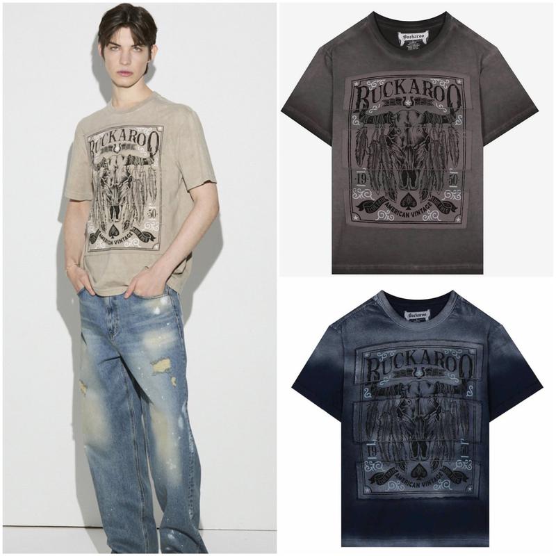 男性プレミアム20番ヴィンテージ四角アプリーケ半袖Tシャツ_US