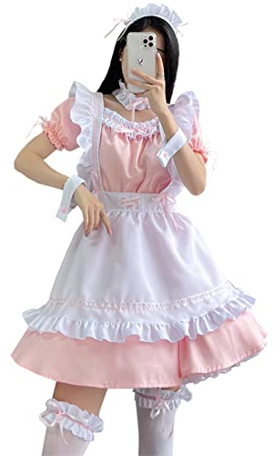 [ピンク M] メイド 服 半袖 コスプレ 衣装 ロリータ 服 喫茶店 ロリータ ドレス プリンセス ドレス フリル 大きいサイズ