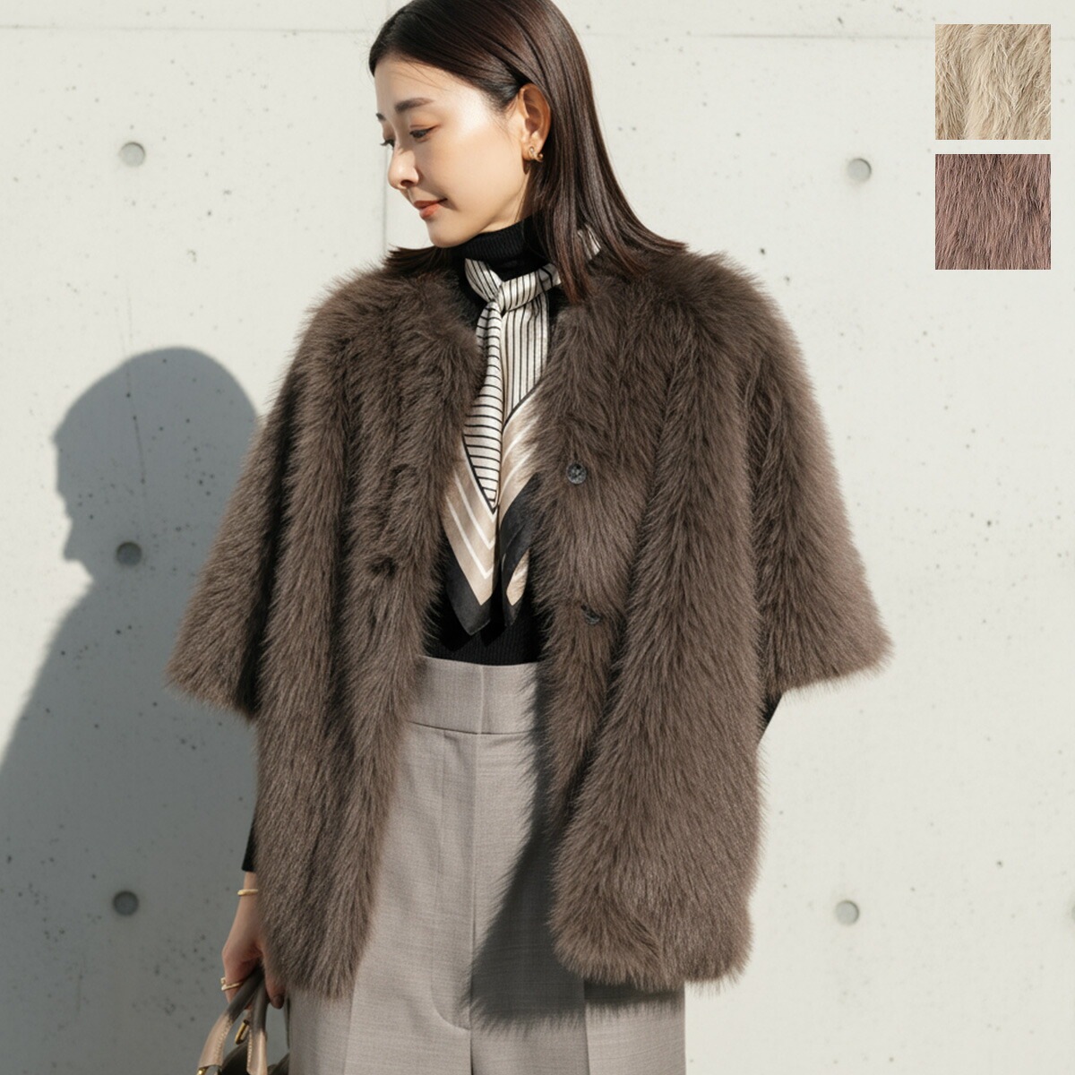 CEaRET シーレット ファーコート Eco Fur Half Sleeve Coat 254001 レディース フェイクファー ノーカラー ハーフスリーブ カラー3色