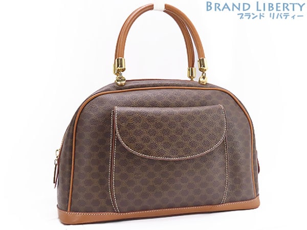 レア美品セリーヌヴィンテージマカダムハンドバッグトートバッグブラウンダークブラウンPVCレザー