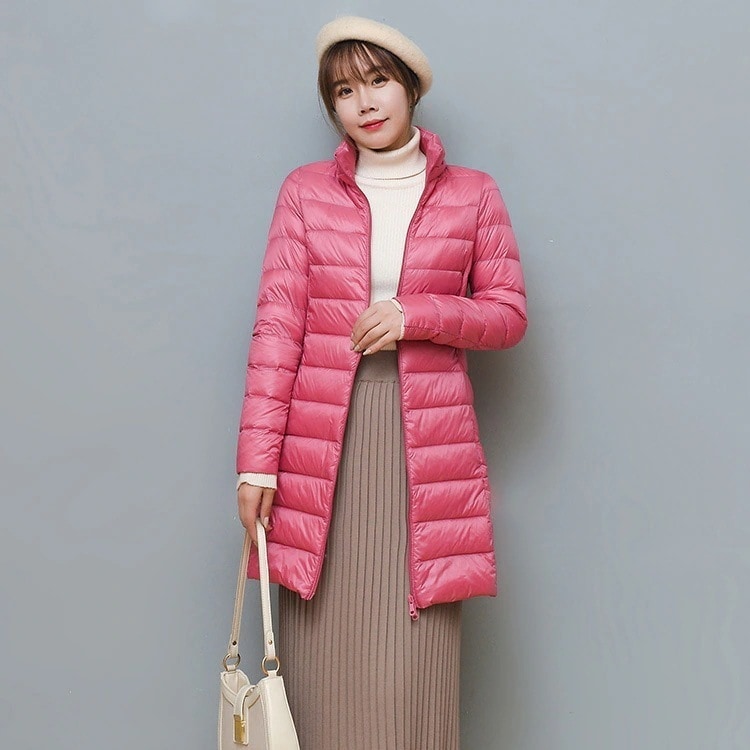 作登場収納袋付きダウンコートロング丈レディース冬服暖かい裏起毛厚防風ダウンジャケットフード付きカジュアル寒さ対策通勤通学