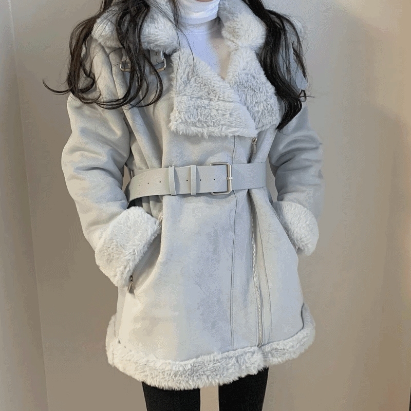 [100%内需商品] ハーフファー ムートン+ベルトset