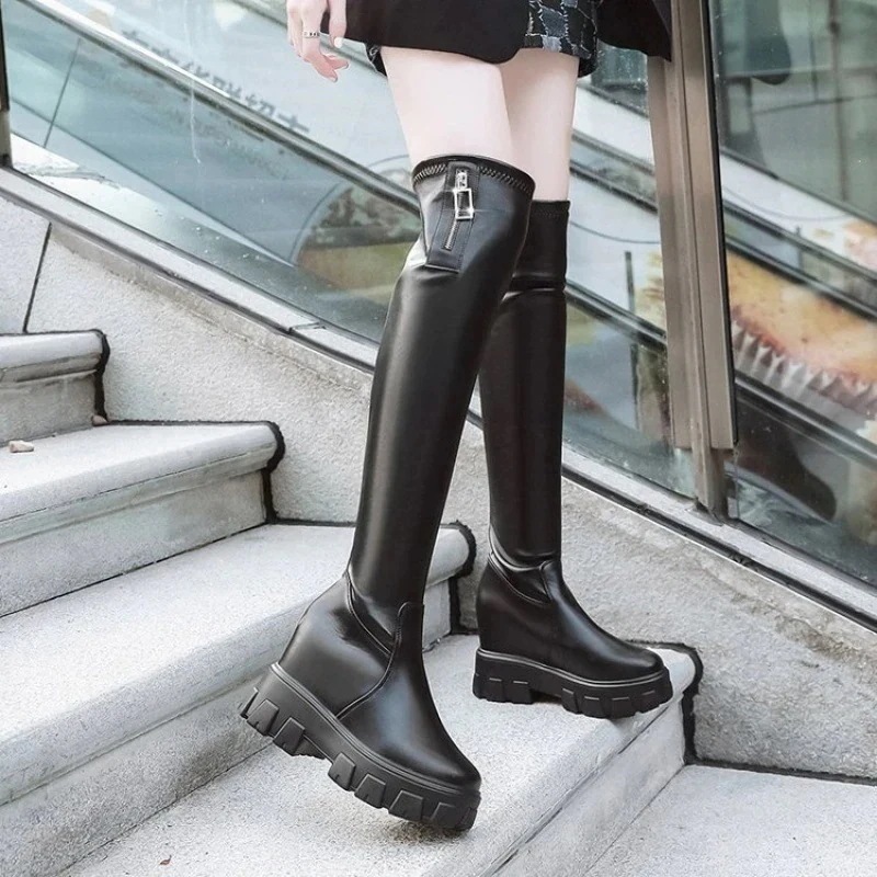 メガ割 レディース美脚効果 ロングブーツ 女性 ウェッジソール パンプス 長靴 背伸びシューズ ヒールシューズ 歩きやすい 美脚 脚長 女性靴 ロングブーツ 膝丈下ロングブーツ 福袋