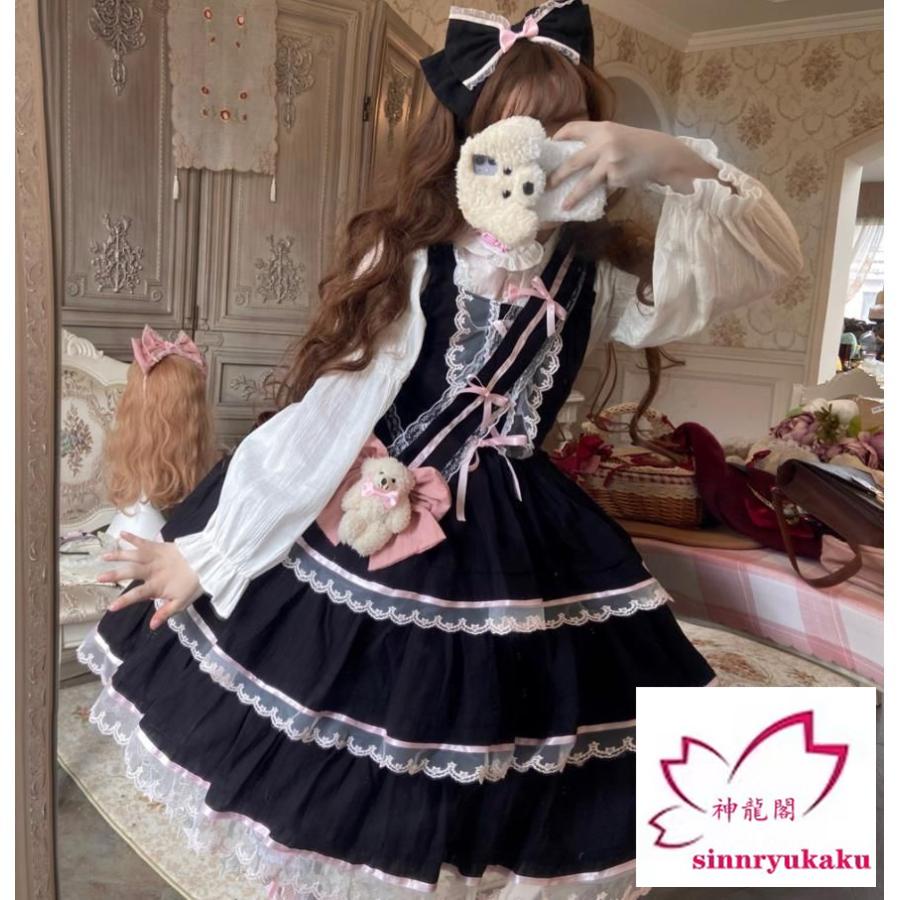 Lolita系/熊/ティアードスカート/ワンピース　JSK　ドレス　写真　舞台　変装/ロリータ 萌え サロペットスカート ゴスロリ トップス 吊りスカート