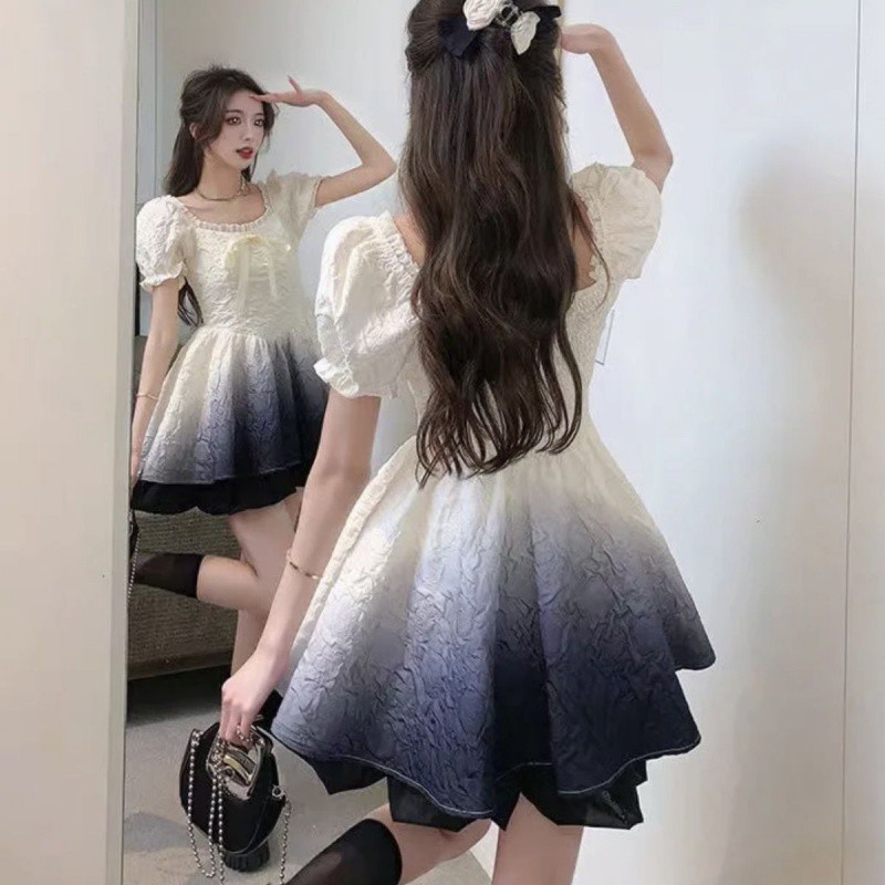 【1つ買うと10つ無料】グラデーションカラーファングスイートドレススイートドレス夏のパフの夏のパフレクル穏やかなバブルプリンセス