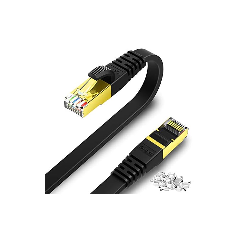 25m KASIMO CAT8 LANケーブル カテゴリー8 フラット 40Gbps 2000MHz SFTP RJ45 超高速 金メッキコネクタ 二重シールド 爪折れ防止 ADSL回線 光回線 有線