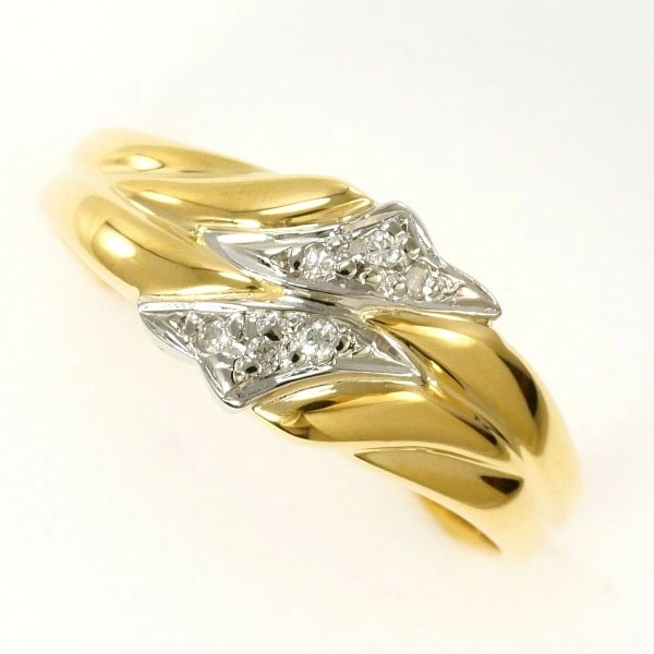 PT850 プラチナ K18YG リング 指輪 9号 ダイヤ 0.03 ジュエリー 中古