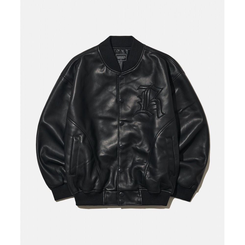 TAKEASYバフレザーバシティジャケット（オールブラック）