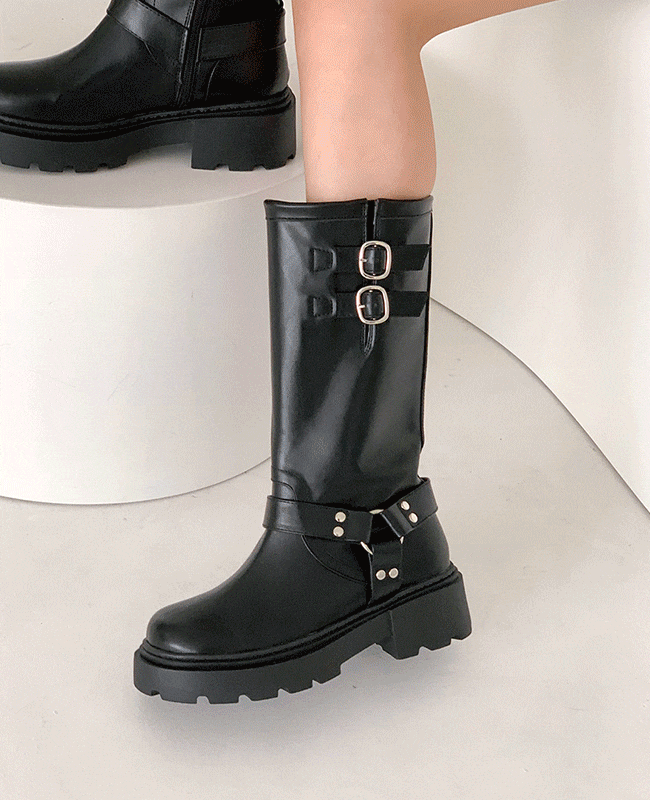 [MILOVANY] デビーバックルファスナー チャンキーバイカーブーツ 5cm 6,994円