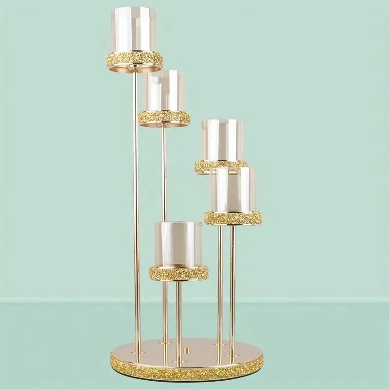 キャンドルホルダー ５個 おしゃれ 豪華 大きめ クリスマス パーティー ウェディング きらきら シルバー ゴールド 銀 金 イベント リビング テーブル 玄関