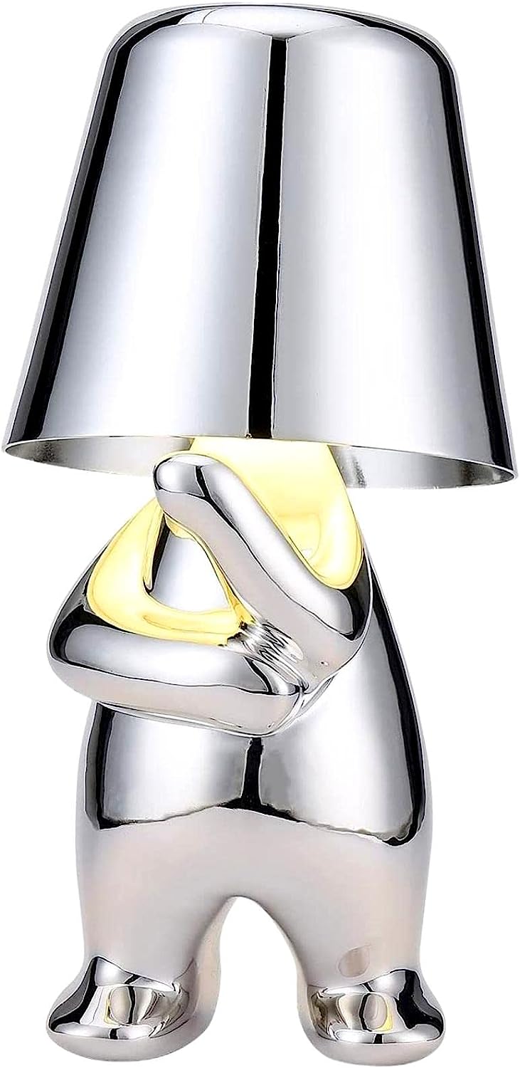 ランプコレクション タッチテーブルランプ コードレス 充電式 デスクランプ シルバー キュート 装飾 考える人像 電池式 ナイトライト 自宅 オフィス 寝室 リビングルーム用