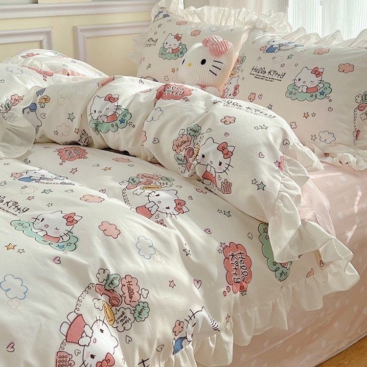純綿 100 綿ベッド 4 点セットプリンセススタイル子供寝具女の子キルトカバー寮のベッドシーツ 3 点セット