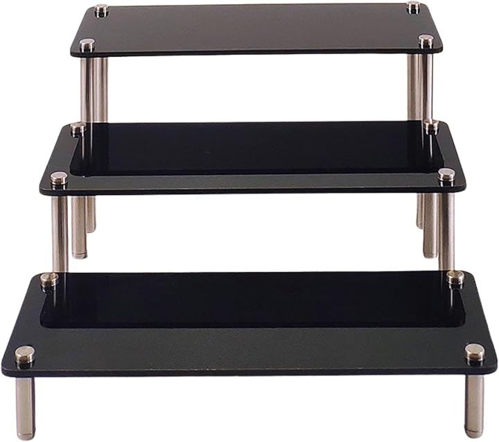 アクリルステージ ディスプレイスタンド 組み立て式 陳列棚 フィギュア棚 アクリル展示台 (ブラック, 3段 40cm幅 5mm厚)