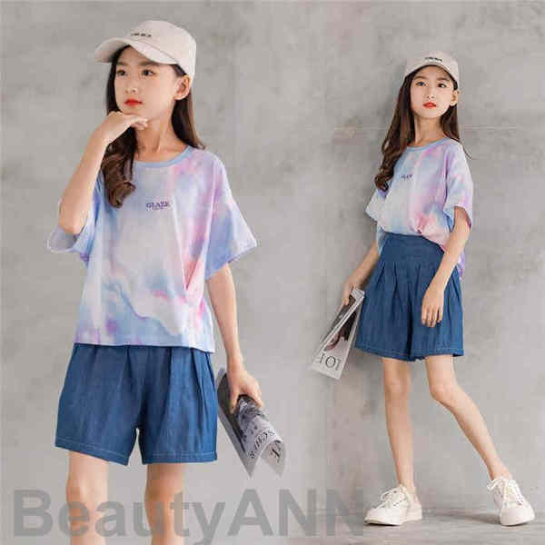 【 迅速な出荷 】今がチャンス新生活 セットアップ 子供服 キッズ 女の子 2点セット 半袖 デニムパンツ シャツ+3分ズボン カジュアル パンツセット 春夏着 上下セット 短パンツ 小学生 通学着