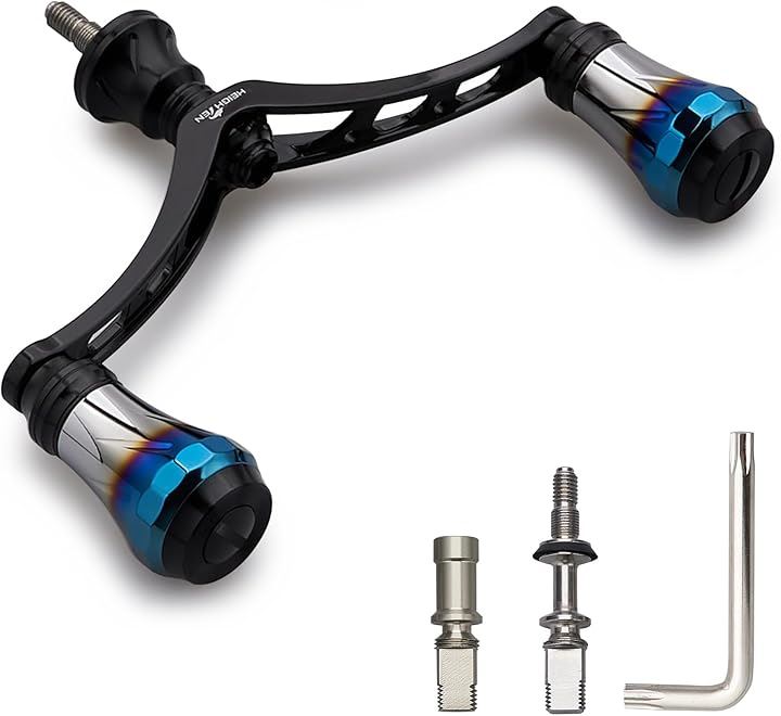 改良 98mm リール ハンドル 6色 70航空アルミ製 シマノ ダイワ 通用 スピニングリール Arch Aurora 233(ブラック(ノブ)＆ブラック(ハンドル), 98mm)