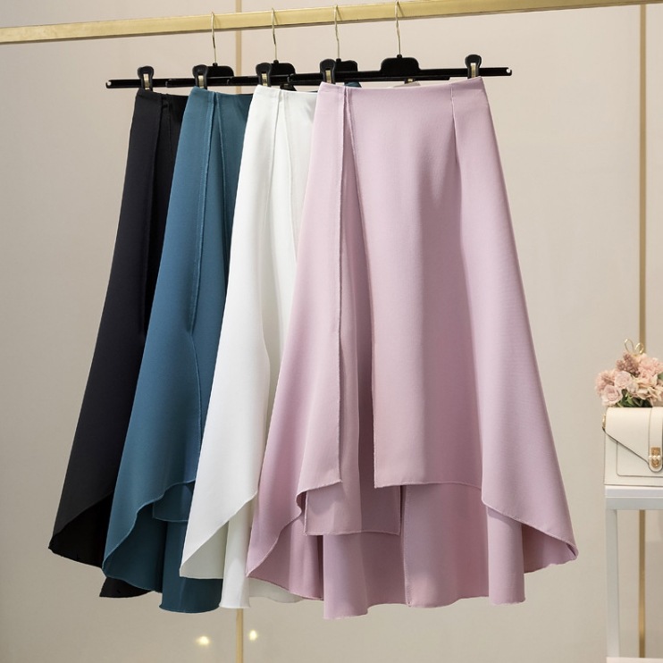 スカート ロングスカート ミモレ丈 フレア Aライン アシンメトリー スリット ファスナー ハイウエスト ポリエステル かわいい 大人可愛い きれいめ 上品 お洒落 かっこいい 大人女子 こなれ感 6,142円