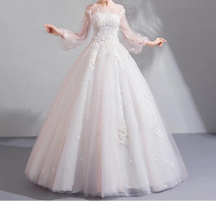 ウェディングドレス　長袖　美品　花柄　ロングドレス　パーティードレス　結婚式　花嫁　披露宴　演奏会