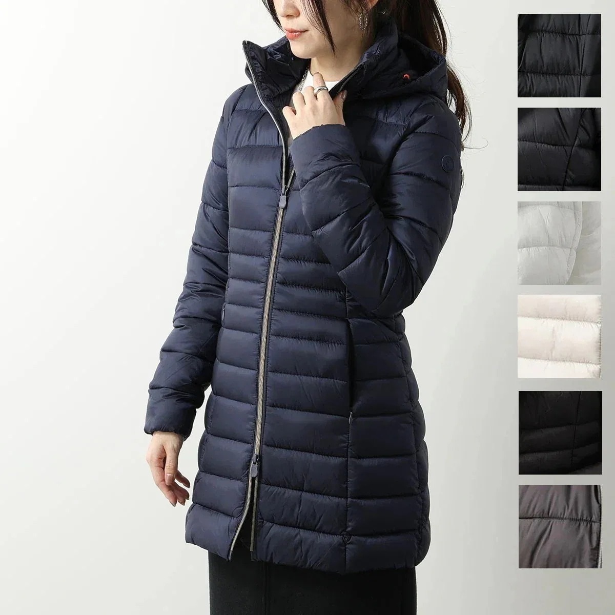 SAVE THE DUCK セイブザダック エコダウン REESE D47300W IRIS19 レディース フード付き ジャケット 中綿コート セミロング丈