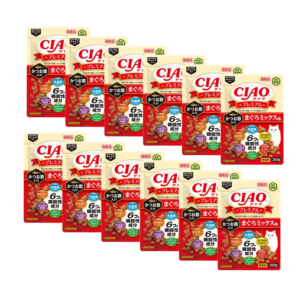 【全国送料無料】 チャオ (CIAO) プレミアム かつお節入り まぐろミックス味 200g 12個セット