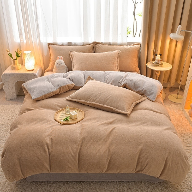 【急速出荷!】今の流行用ミルクベルベット4点セットコーラルベルベットシーツフランネル暖かいシングルキルトカバー寝具3点セット