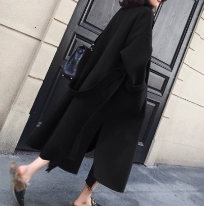 アウター コート ロング丈 袖あり 長袖 ドロップショルダー 襟付き ピークドラペル デザイン オーバーサイズ ビッグシルエット 美ライン ニュアンス ベルト 前開き かわいい 大人可愛い きれいめ