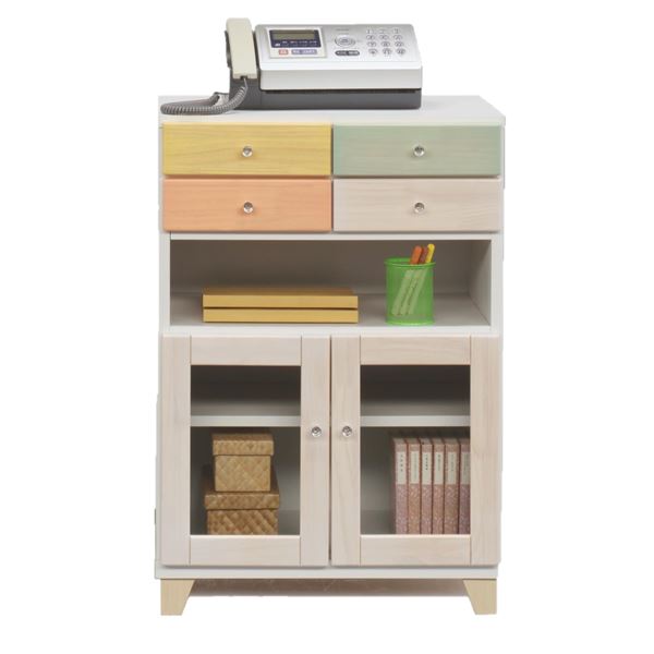 日本製 天然木 キャビネット 60cm幅 マルチカラー 完成品 FAX台 リビングボード リビング収納 リビングチェスト
