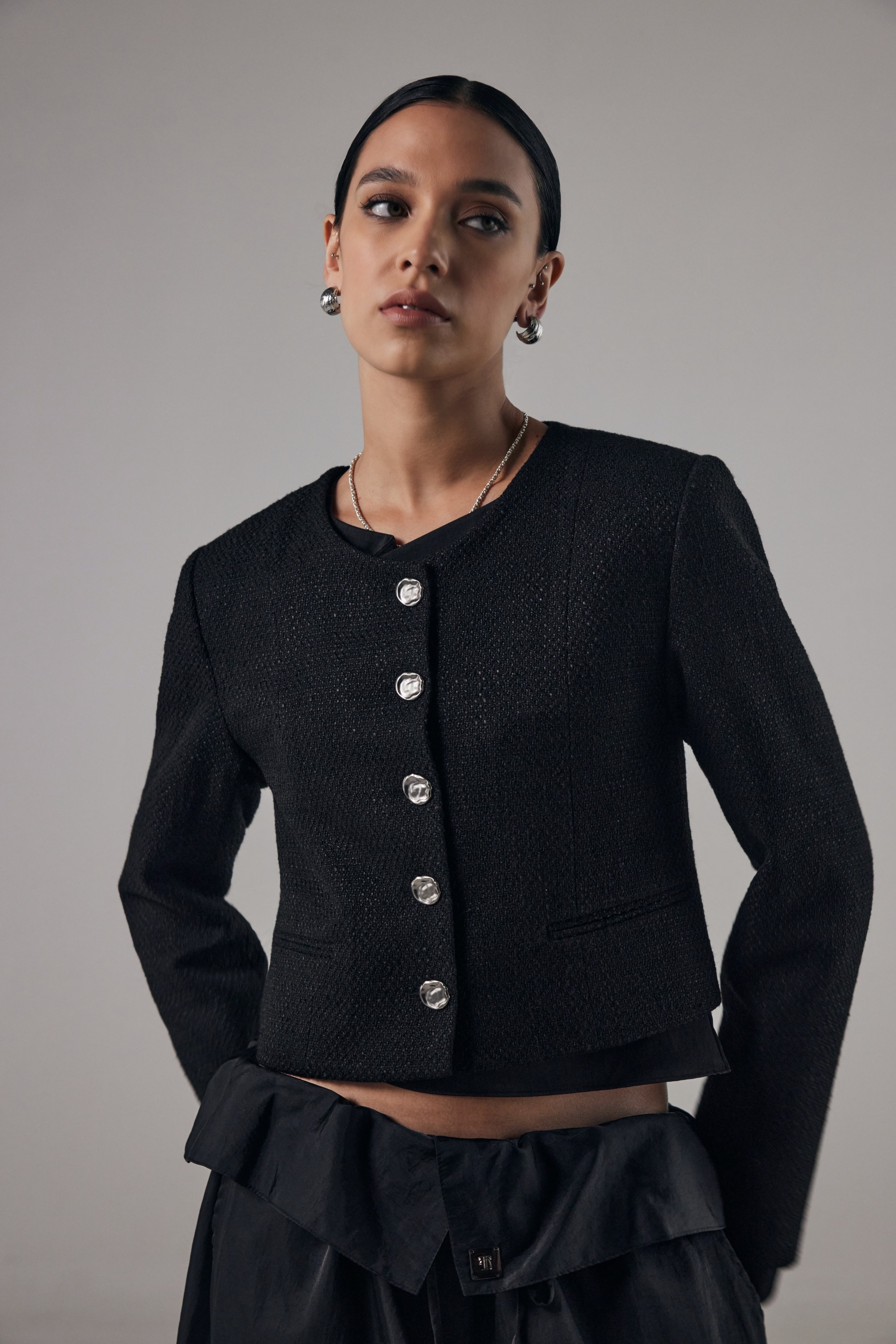 【TREEMINGBIRD】 MINIMAL INCISION TWEED JACKET : BLACK