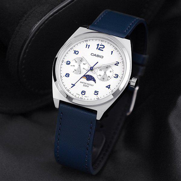 MTP-M300L-7A 月の分地面の分 スタンダード ムーンフェイズ フォーマル メンズ レザーウォッチ d