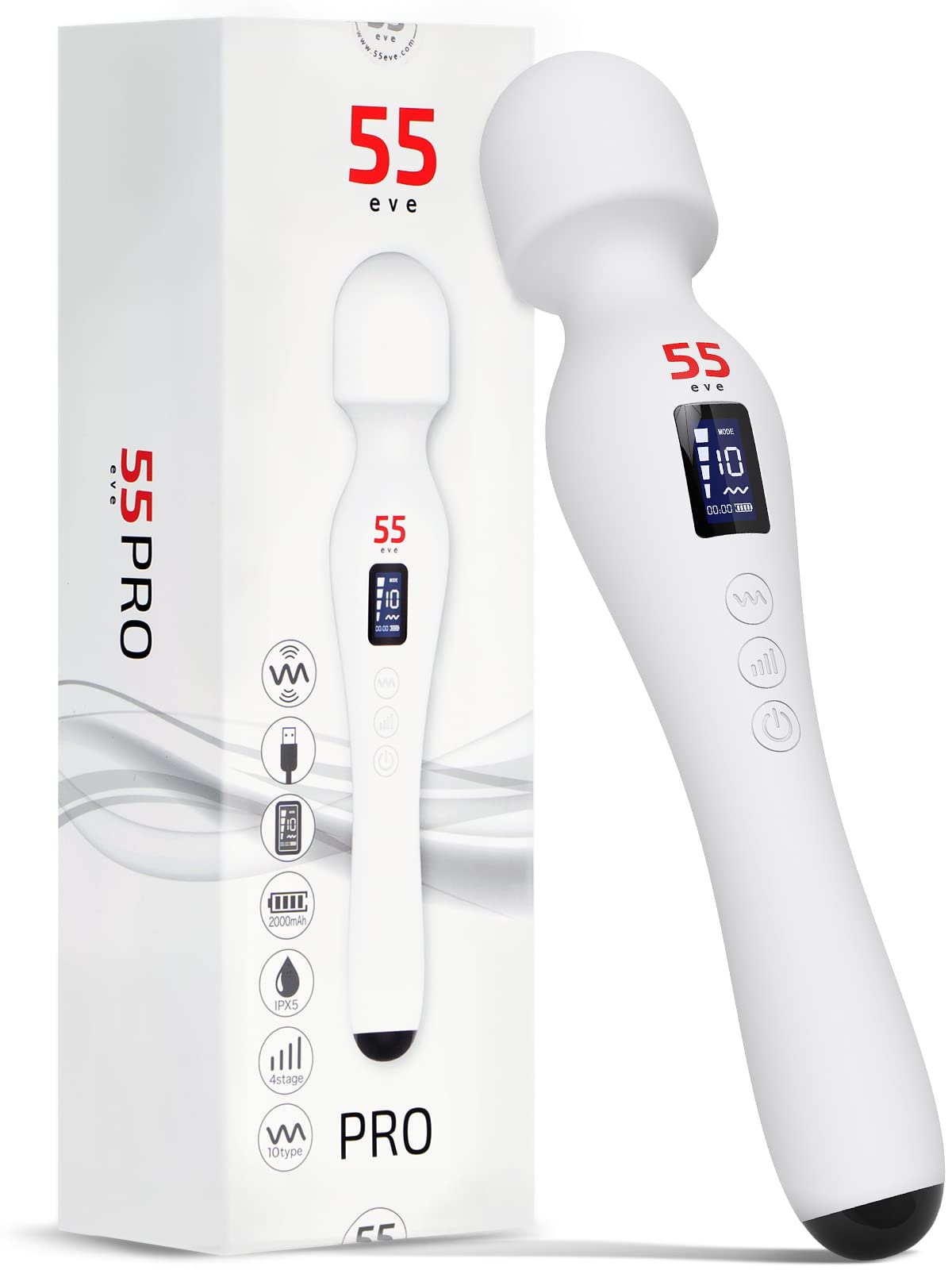 55evePRO コードレス最強クラス17,000rpm 液晶搭載プロスペック仕様 日本ブランド 4×10種振動 防水 シリコン素材 White 5,307円