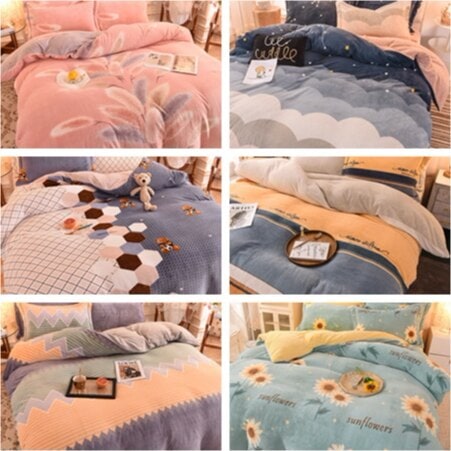 両面の厚い牛乳の絨毯の4つのセット冬のサンゴの絨毯のシーツの布団カバーに絨毯の保温フランネルの寝具を