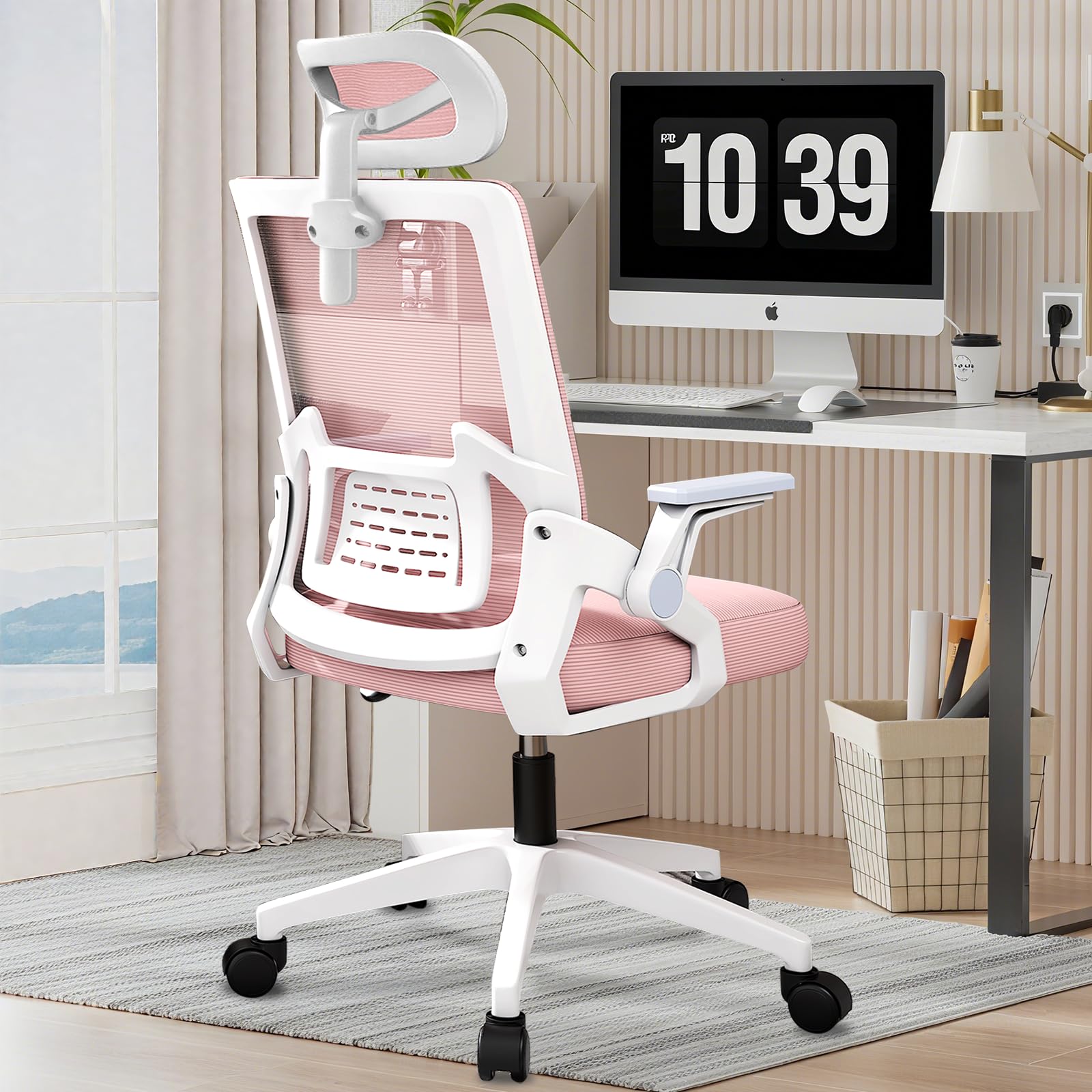 オフィスチェア デスクチェア 人間工学 テレワークチェア 疲れない 椅子 腰サポート 跳ね上げ式アームレスト 3Dヘッドレスト ロッキング機能 高反発クッション PCチェア 通気性 26895