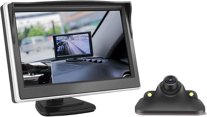 5インチLCDモニター サイドカメラセット サイド死角確認 明暗センサー 暗視機能付き ケーブル一本配線 シガーソケット給電 12V(ブラック)