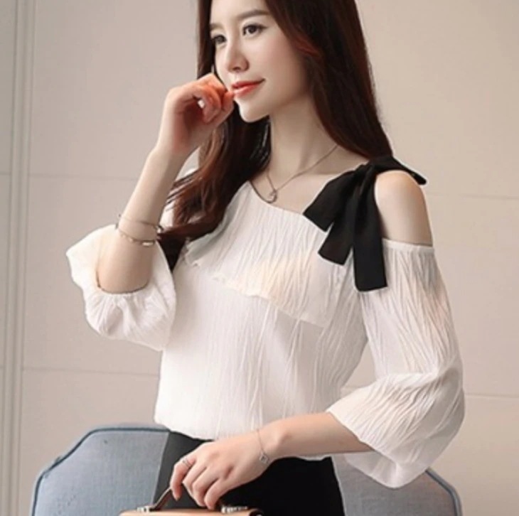 トップス デート かわいい 大人可愛い きれいめ シンプル カジュアル 大人 上品 おしゃれ お洒落 リボン ７分袖 シフォン　透け感 キャミソール 夏 リゾート 休日 ホワイト ２XL 韓国 モテ