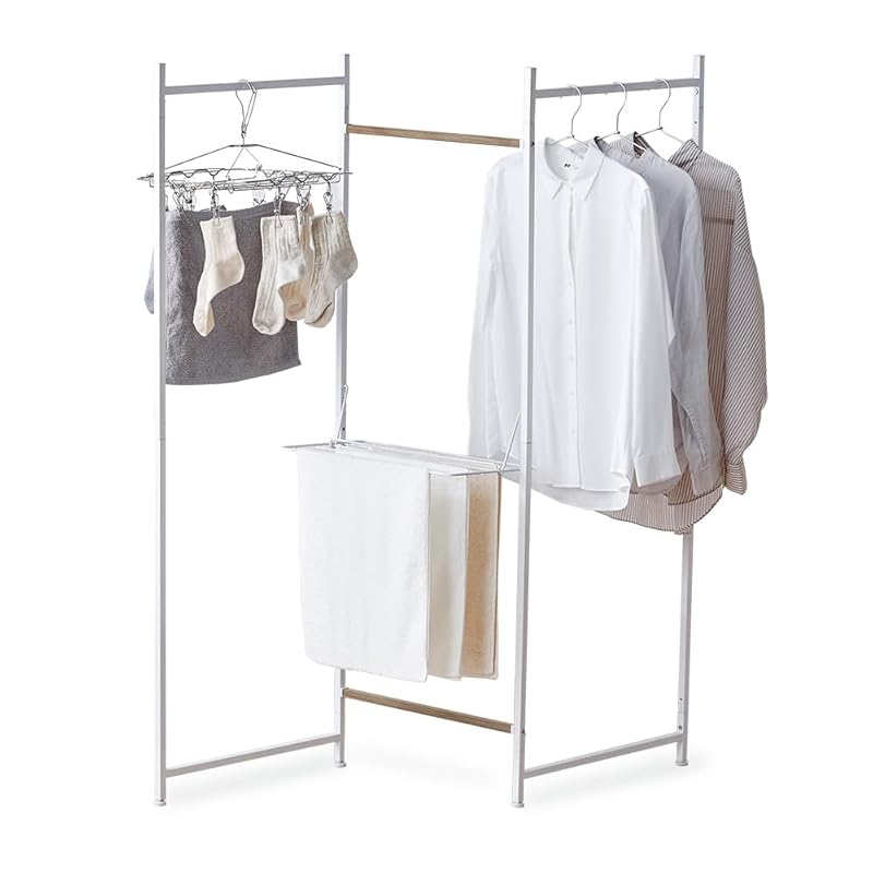 即納：アイリスオーヤマ 折りたたみ物干し 物干しラック 3連 ホワイト 幅150×奥行24 シンプルなデザイン 変形可能な屏風型 コンパクトかつ機能的 １度に干せる目安：シャツ10枚/フェイスタオル6