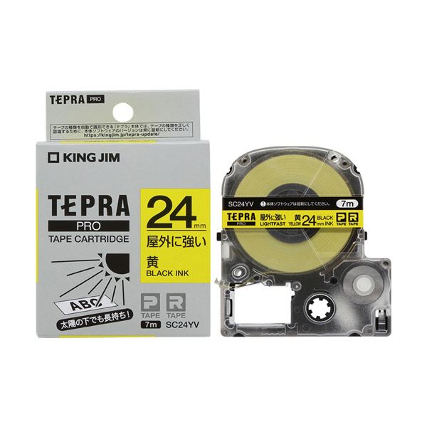 （まとめ）キングジム テプラ PRO テープカートリッジ 屋外に強いラベル 24mm 黄/黒文字 SC24YV 1個 5セット