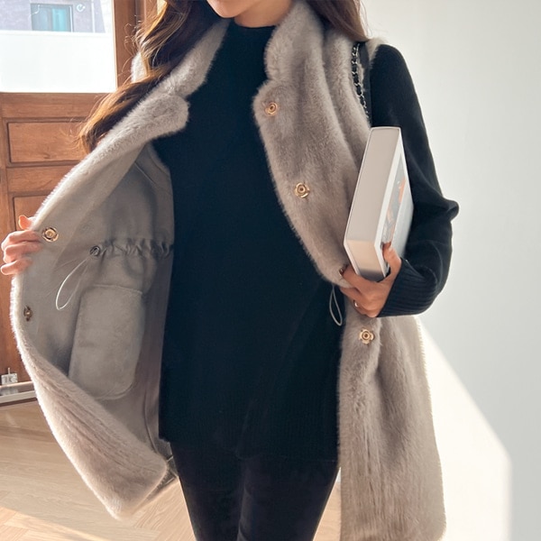 [pippin] ピピン ミンク イナーストリング ロングベスト #66405