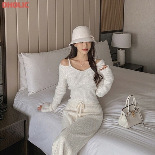 アンゴラタッチストラップオフショルニット