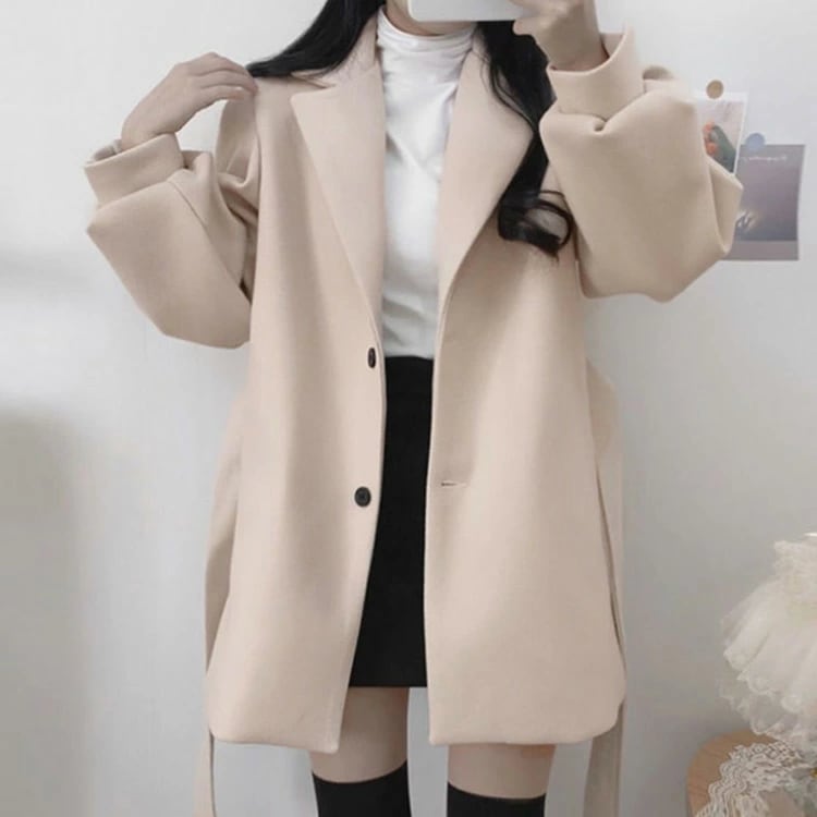 詰襟コート純粋な色のコート暖かさの体型のカバーコートパフスリーブの中の長さの羽織の日常の服装の正式な通勤のコートのコート秋冬の優雅なカジュアルな婦人