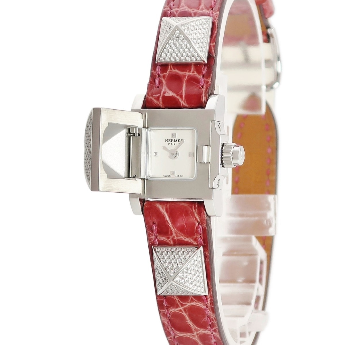 ミニメドール ME2.130 クオーツ レディース 純正ダイヤ スクエア スタッズ 横開き シルバー 3年保証