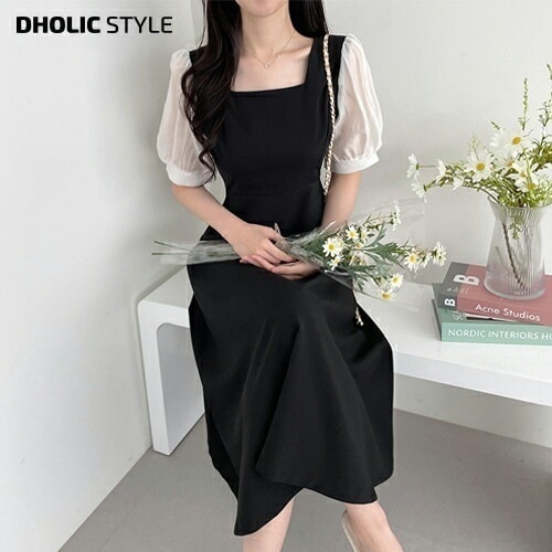 スクエア配色パフワンピース・p528752