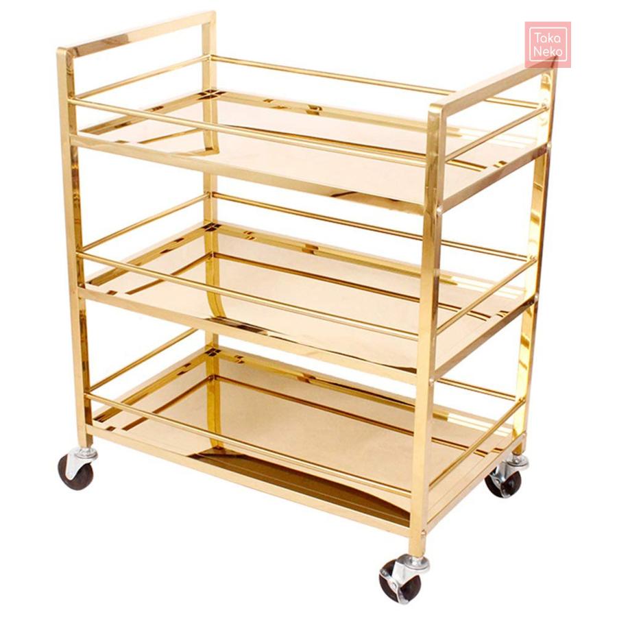 キッチンカート キッチンワゴンサービスカート3層棚チタンダイニングカーユニバーサルミュートホイールの移動組み立てが簡単ホテルの交通機関